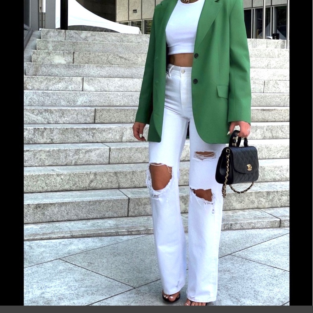 Zara white ripped jeans